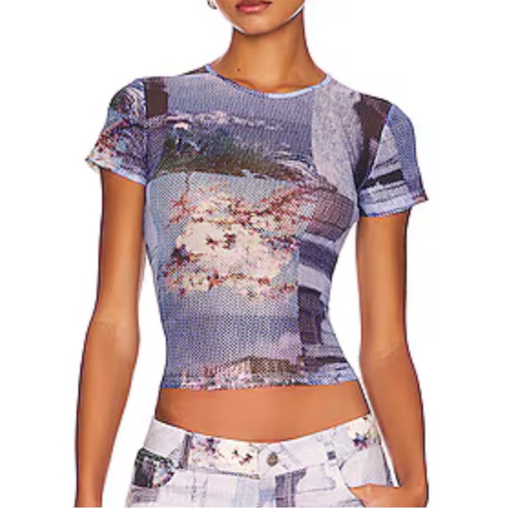 Miaou Mesh Printed Tee in Purple - Worn Once
